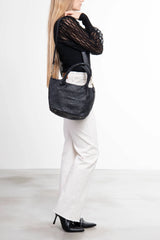 Borsa tote Tuscan Weave in pelle intrecciata colore nera a spalla