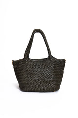 Borsa tote Tuscan Weave in pelle intrecciata colore verde vista frontale